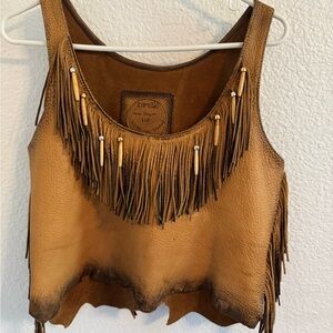 Vintage genuine leather Elk Brown Leather tank